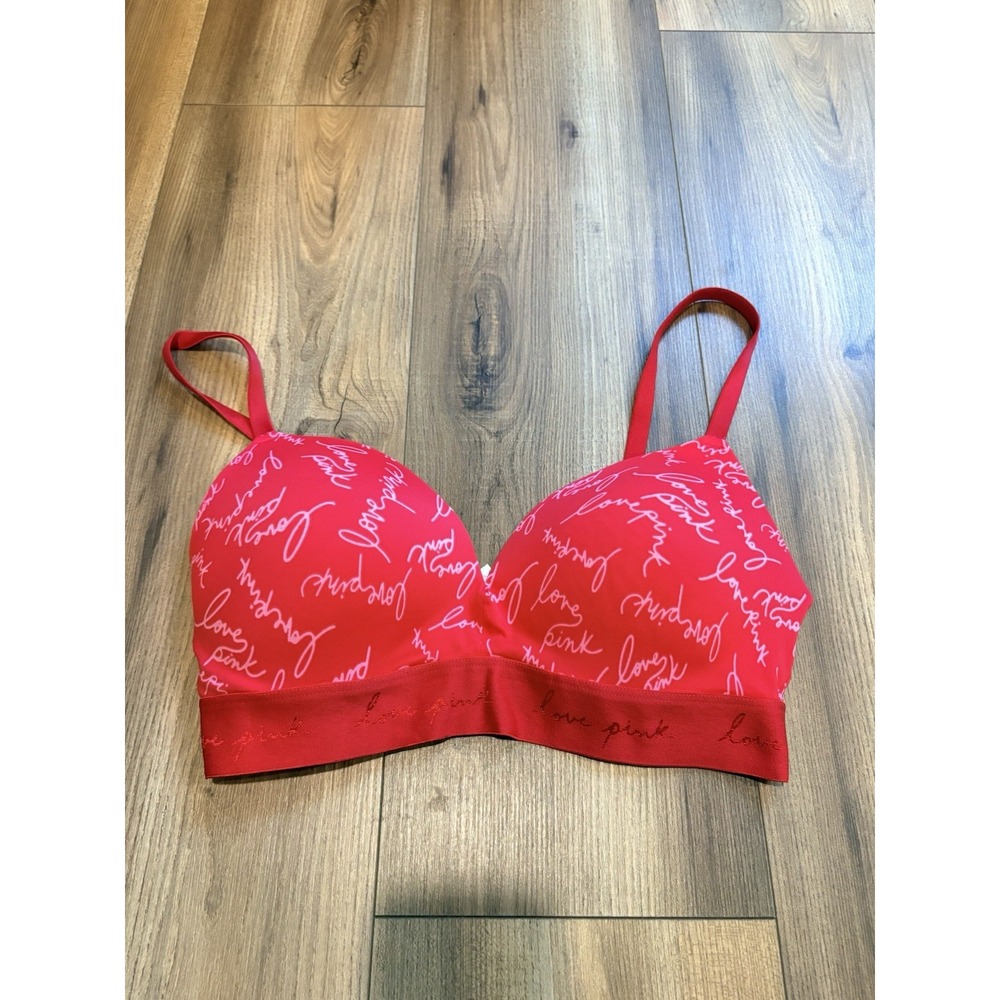 PINK Victorias Secret Bra 32DD Wear Everywhere Push Up Padded Wireless Red